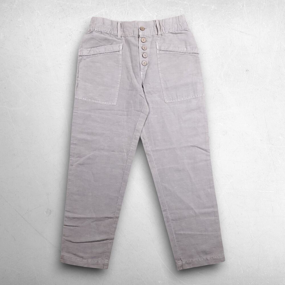 Sundance Rivera High Rise Linen Cotton Pants Size 4P Flax Tapered Straight Leg